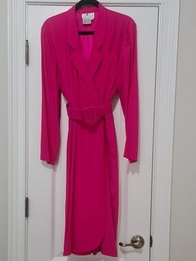 Flora Kung - Vintage Silk 80s Hot Pink Belted Wrap Dress
